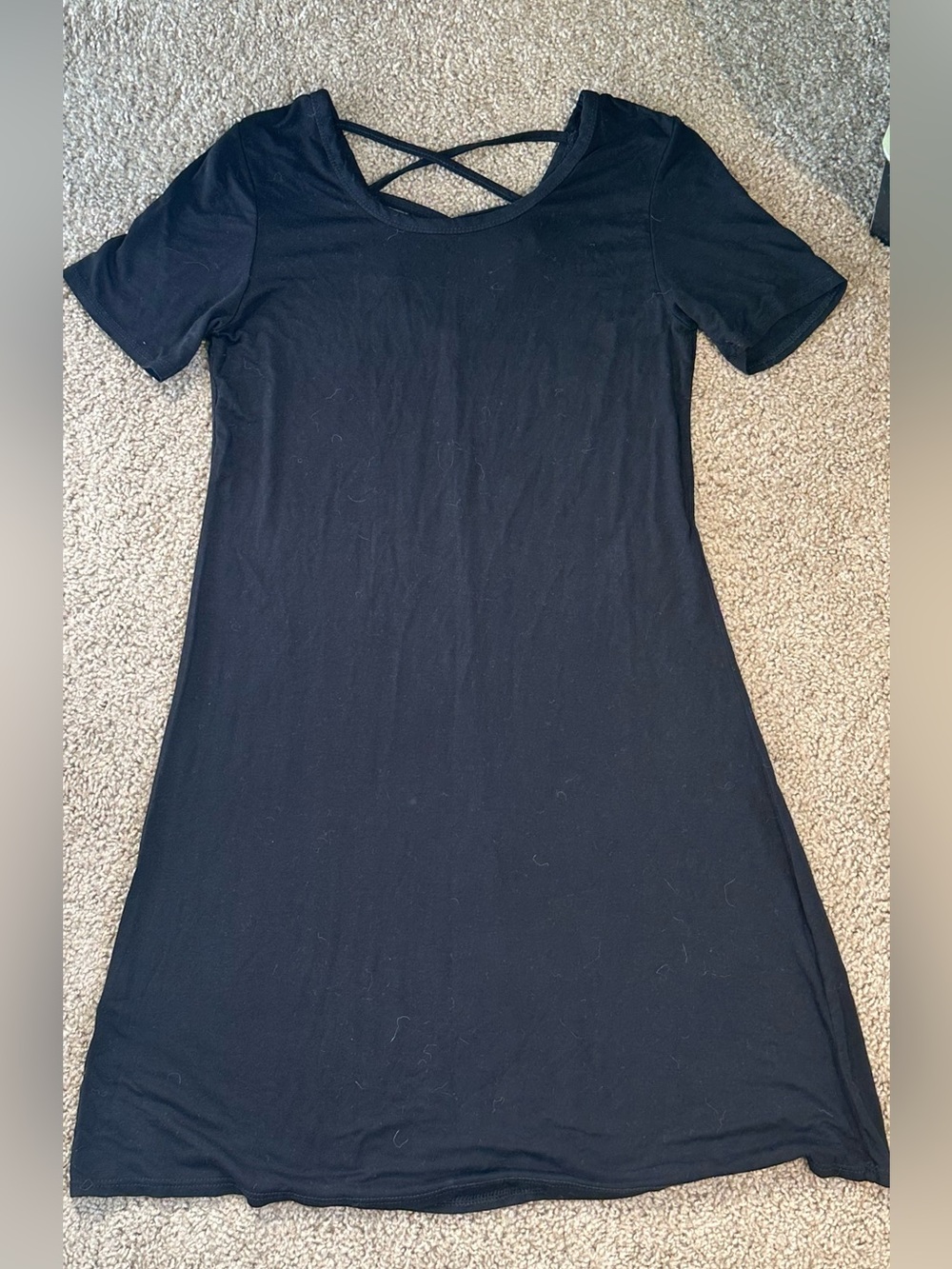 Olivia Rae Black Short Sleeve Swing Dress with Crisscross Back Detail